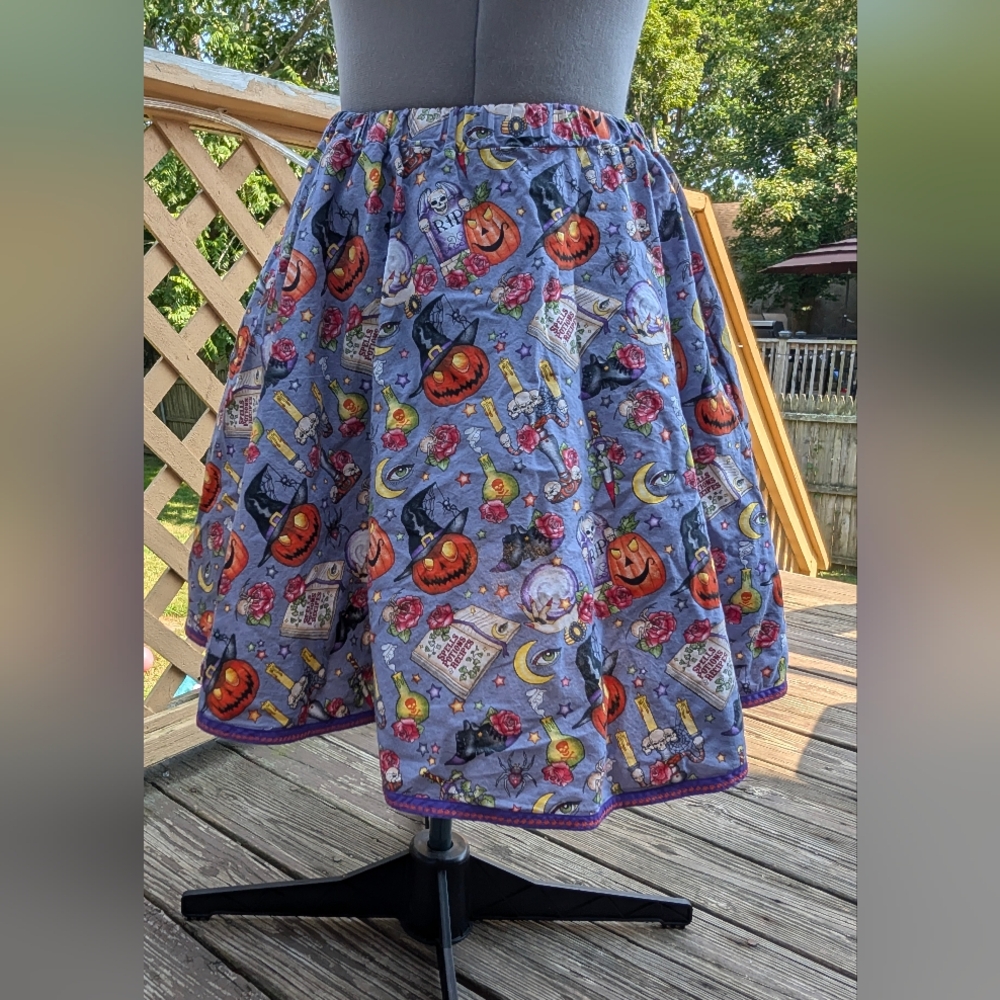 Hand Crafted Halloween Print Midi Skirt